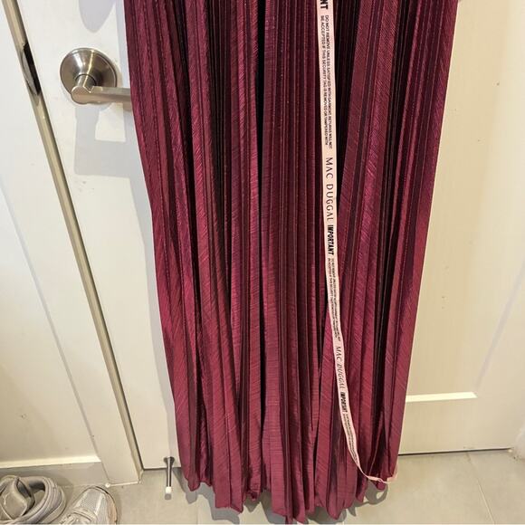 NWT Mac Duggal 30758 Rose Metallic Keyhole Long Sleeve Pleated Maxi Dress Sz XS - Picture 5 of 15